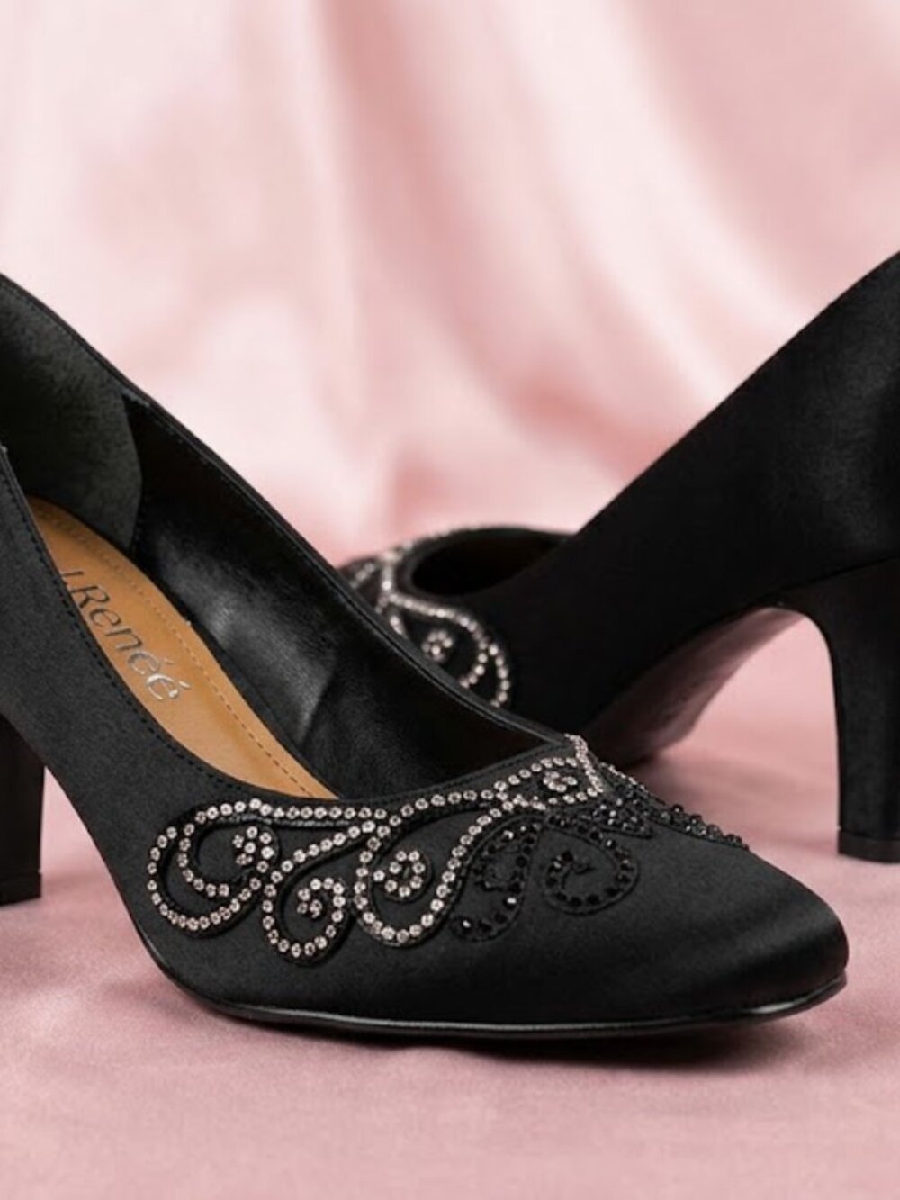J. Reneé Black Rhinestone Square Toe Pumps - Picture 4 of 6